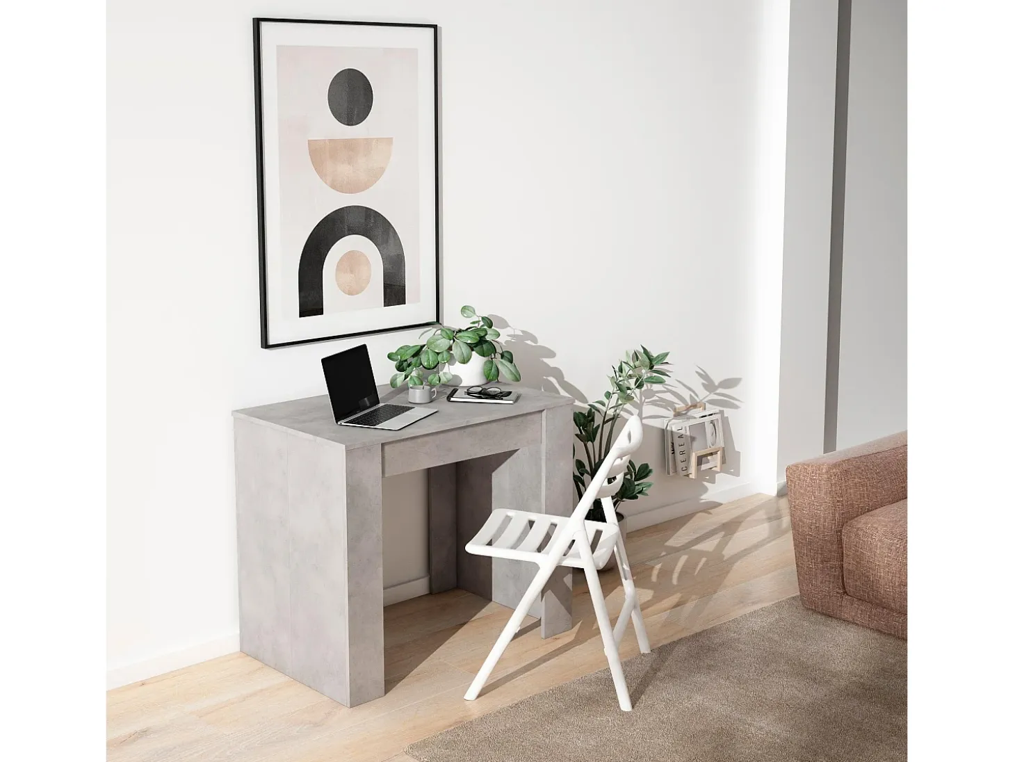 Mesa Consola extensible, 180x90x77cm, Para 8 comensales, Comedor y cocina, Cemento