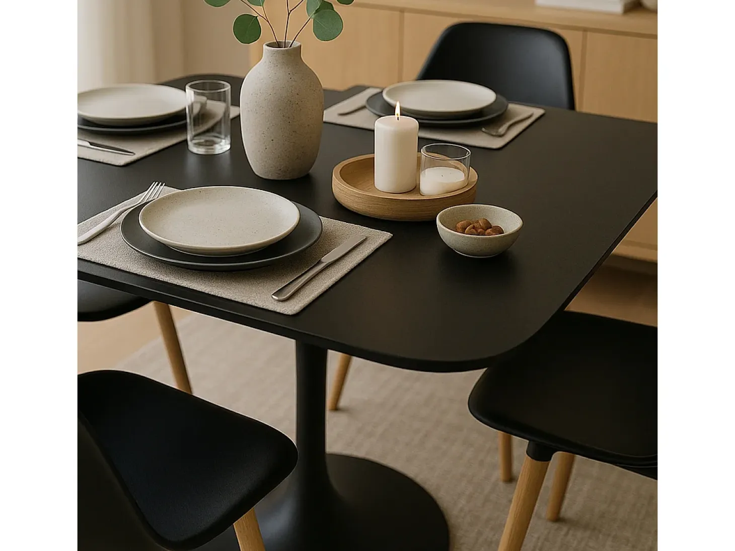 mesa cuadrada estilo Goblet bordes redondeados salón cocina bar lillium 100 - Negro