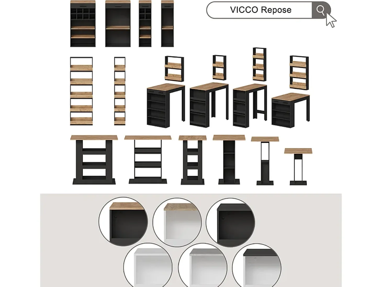 Mesa de bar antracita/blanco 75x75x106 repose
