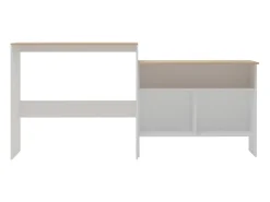Mesa de bar con 2 encimeras blanca y roble 130x40x120 cm