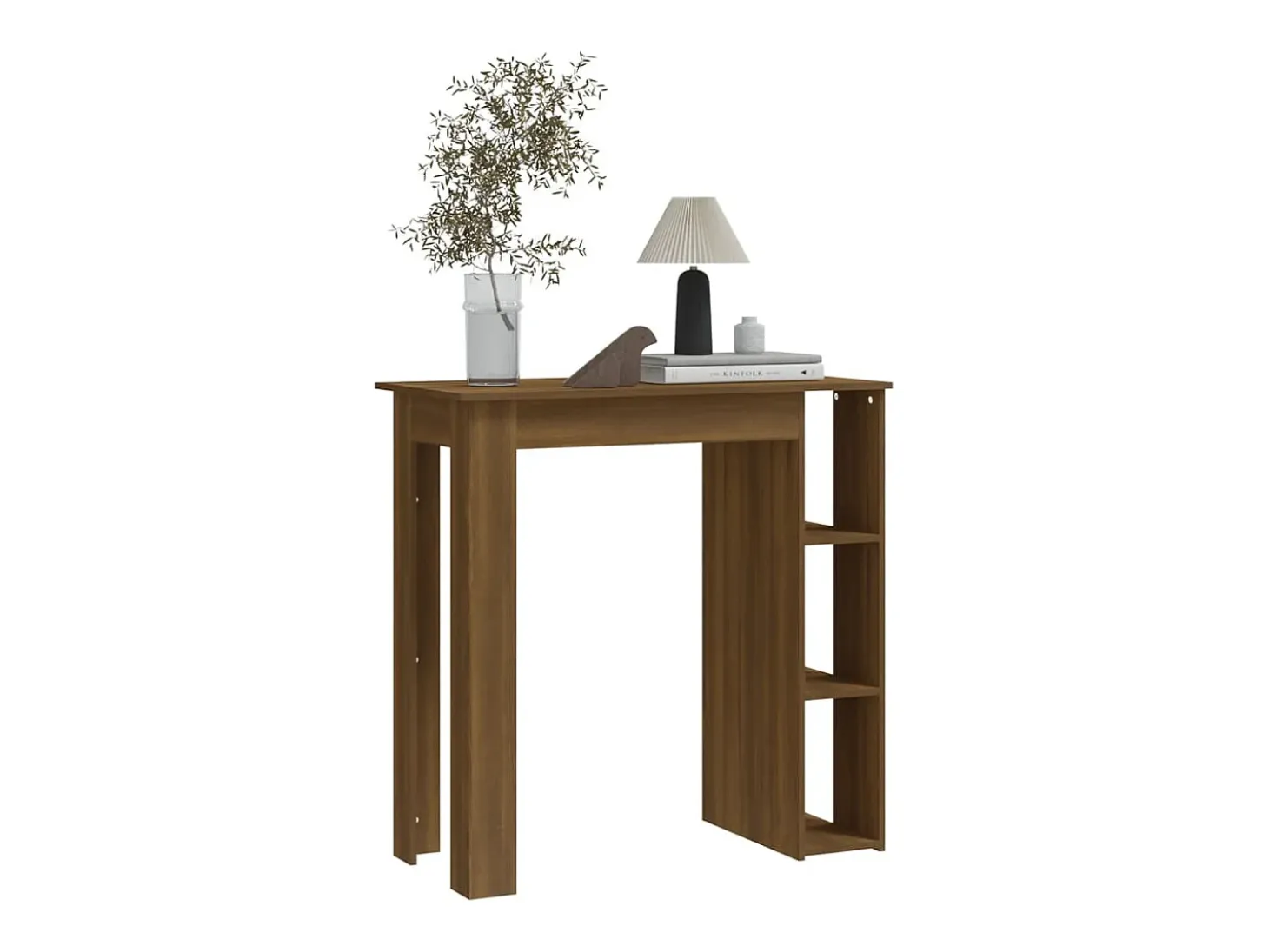 Mesa de bar con estante de madera de ingeniería de roble marrón