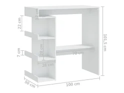 Mesa de bar con estante de almacenamiento de madera de ingeniería blanca