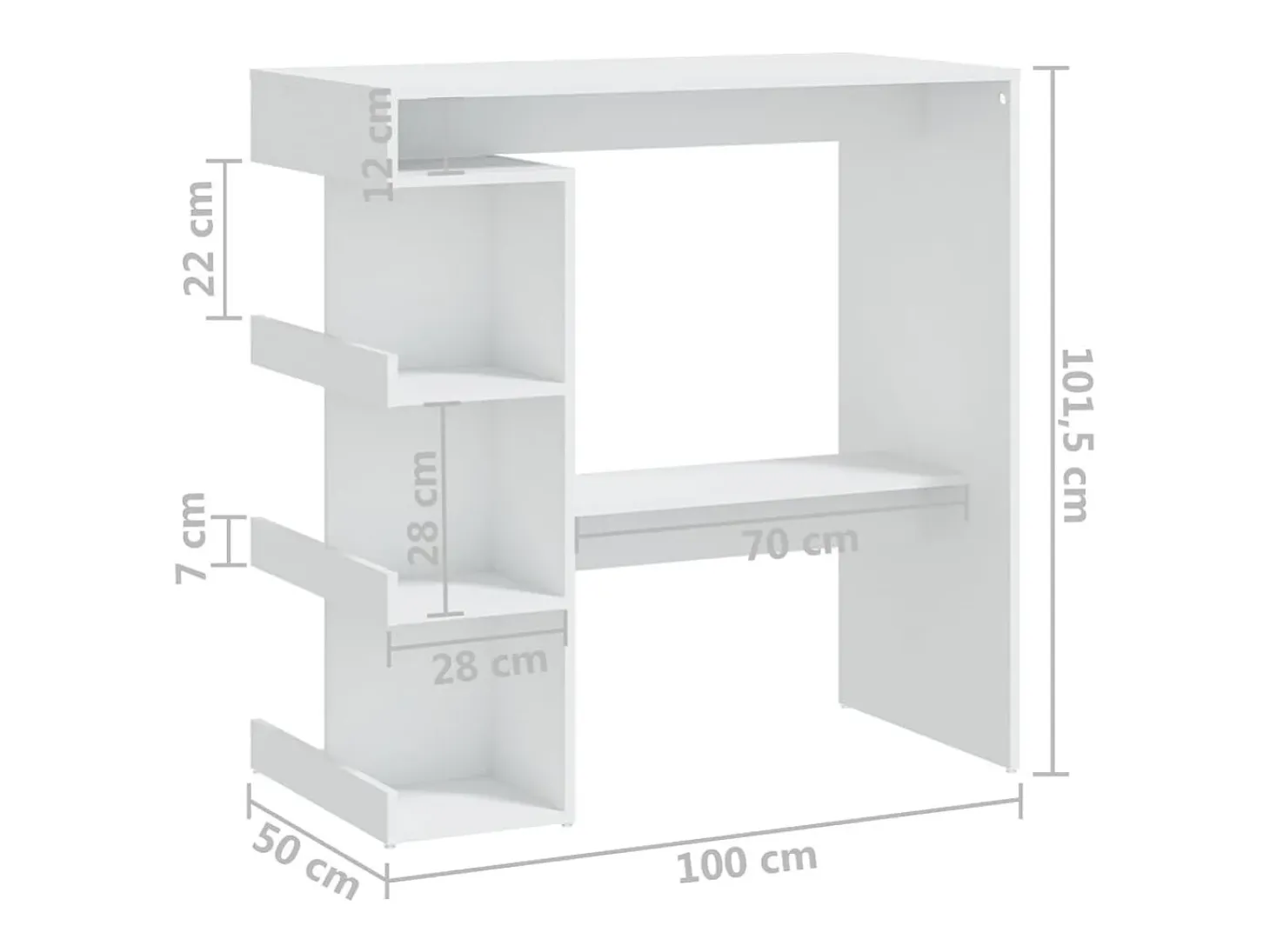 Mesa de bar con estante de almacenamiento de madera de ingeniería blanca