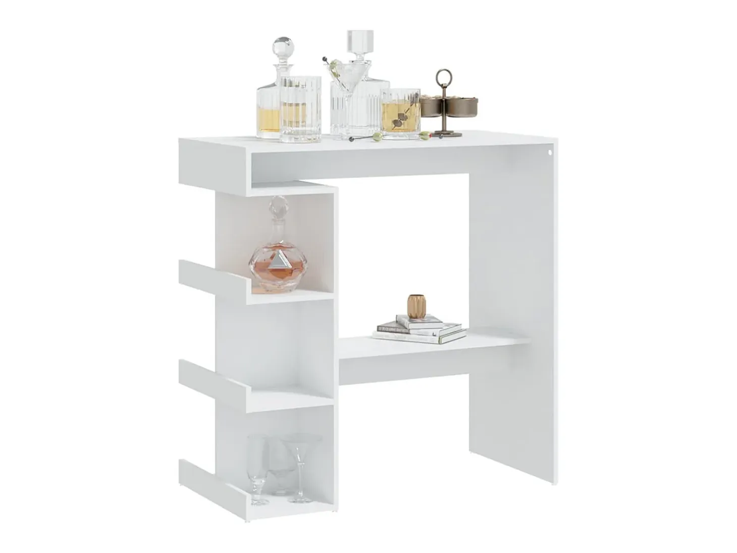 Mesa de bar con estante de almacenamiento de madera de ingeniería blanca