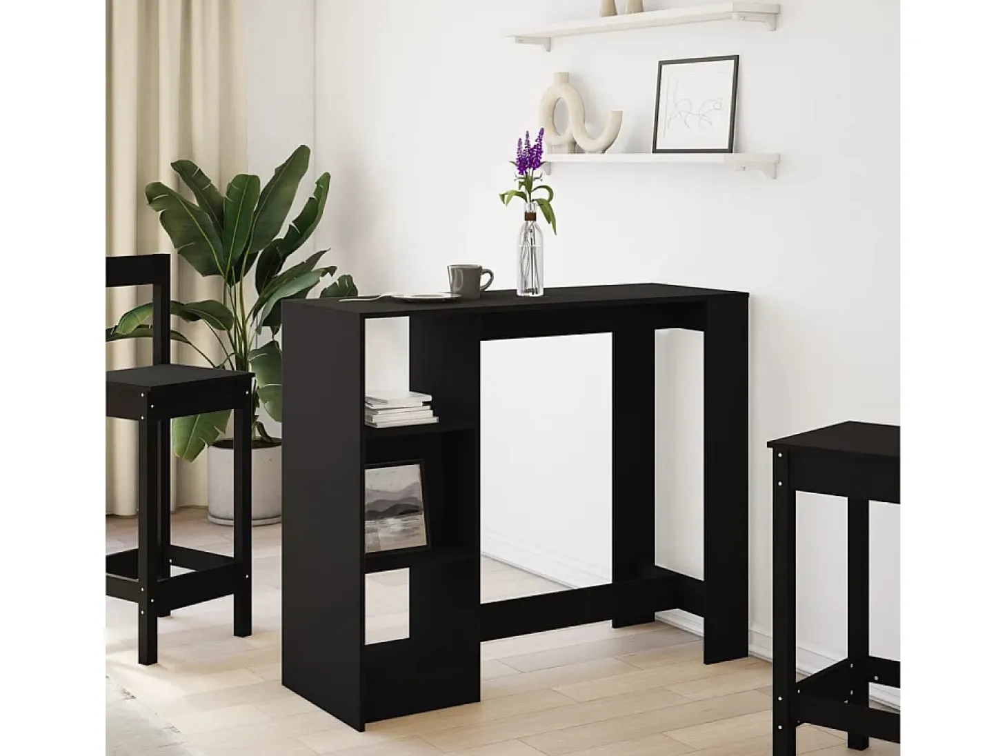 Mesa de bar con estante negro 124x46x103,5cm madera de ingeniería