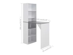 Mesa de bar con estantería alta blanca 115x59x200 cm