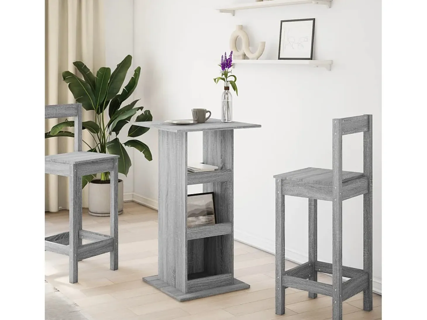 Mesa de bar de madera de ingeniería gris Sonoma con almacenamiento