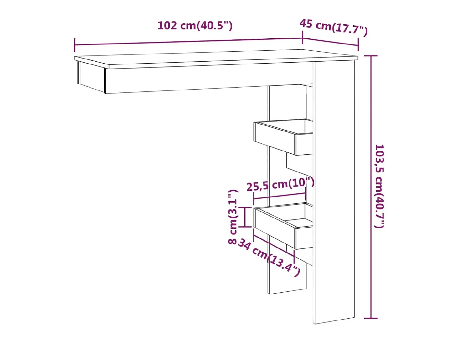 Mesa de bar de pared contrachapada roble ahumado 102x45x103,5cm