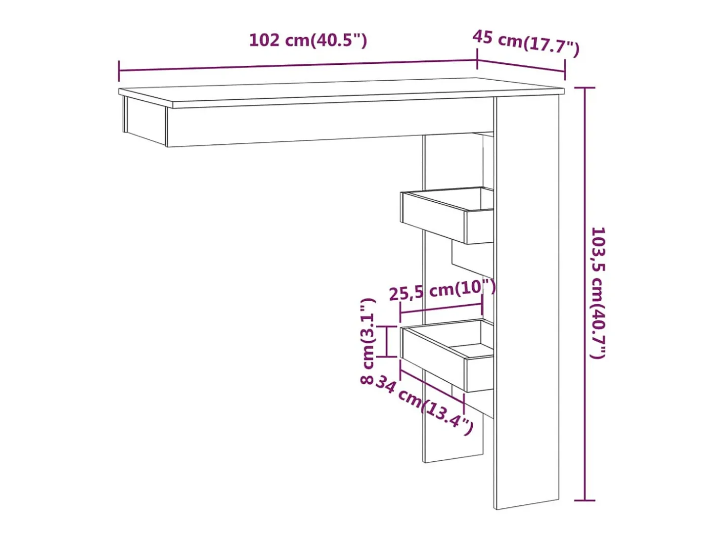 Mesa de bar de pared de roble Sonoma 102 x 45 x 103,5 cm Madera de ingeniería