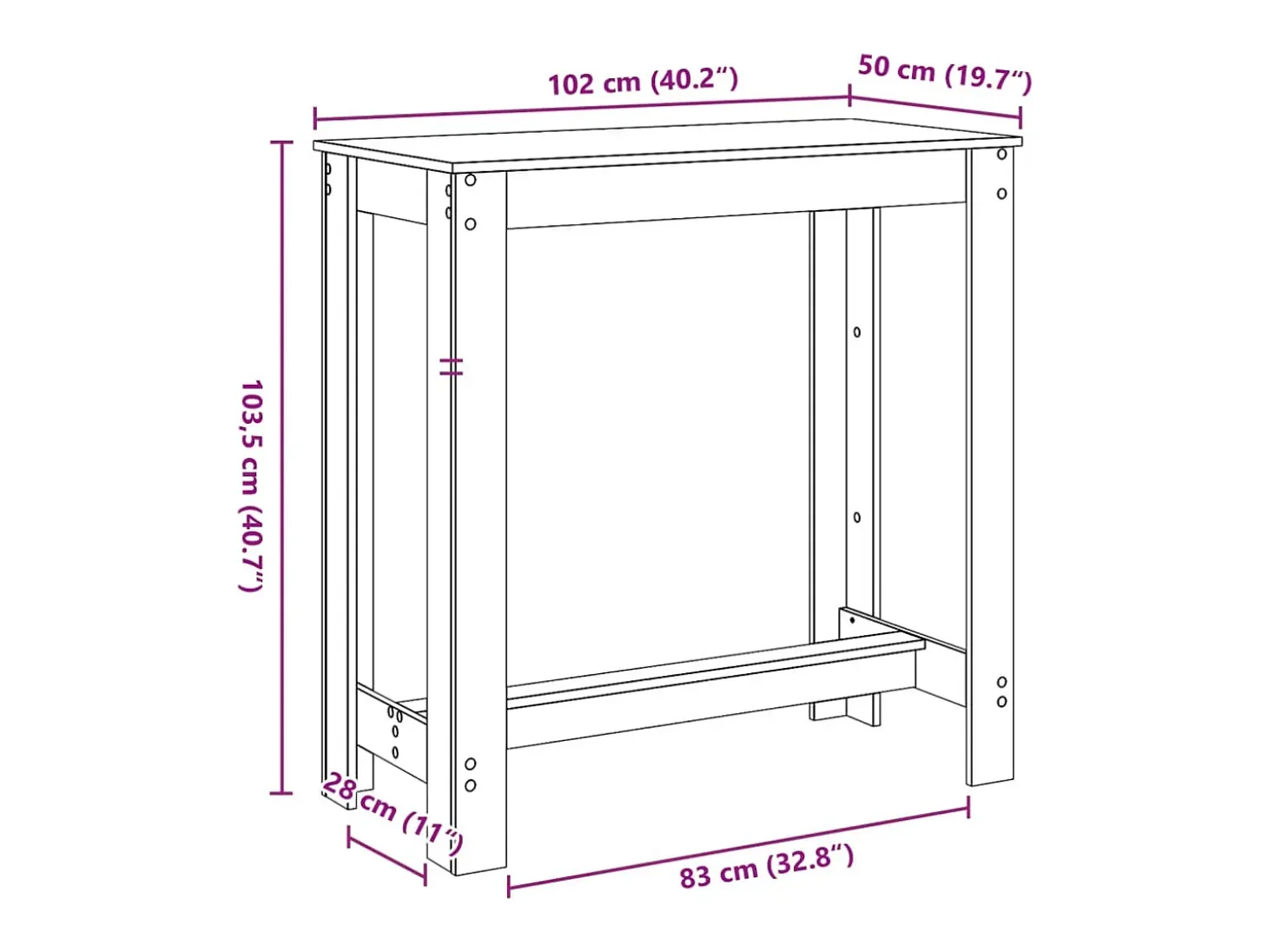 Mesa de bar de roble Sonoma 102x50x103,5 cm madera de ingeniería