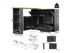 Mesa de bar extensible con rango, mesa alta, con étagère à snacks, diseño moderno, MDF, metal, negro (138-204x39x105 cm)