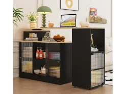 Mesa de bar extensible con almacenaje, diseño moderno, MDF y cristal, color negro (169,55x47,88x15,24 cm)