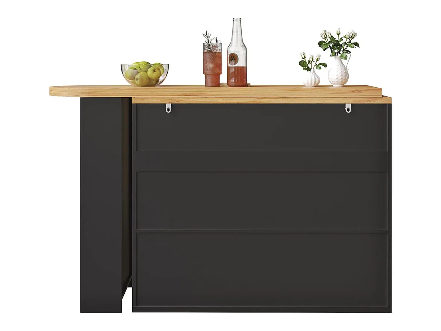 Mesa de bar extensible con espacio de almacenamiento, moderna y desmontable, con un cajón y dos estantes, mesa de comedor para isla de cocina, negra
