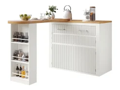 Mesa de bar extensible con espacio de almacenamiento, moderna, móvil, mesa de bar extensible con un cajón y dos estantes, blanca