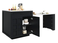 Mesa de bar extensible con almacenaje - 133-202 x 70 x 93,5 cm - con 2 cajones + 4 compartimentos - MDF - negra