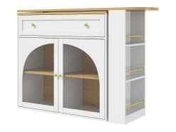 Mesa de bar extensible con espacio de almacenamiento, giratoria 360°, MDF, blanca (138-204x39x104 cm)