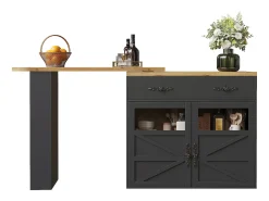 Mesa de bar extensible, giratoria 360°, espacio de almacenamiento, MDF, negra (138-204x39x104 cm)