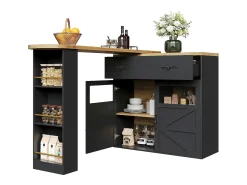 Mesa de bar extensible, giratoria 360°, espacio de almacenamiento, MDF, negra (138-204x39x104 cm)