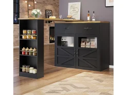 Mesa de bar extensible, giratoria 360°, espacio de almacenamiento, MDF, negra (138-204x39x104 cm)