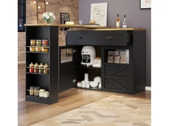 Mesa de bar extensible, giratoria 360°, espacio de almacenamiento, MDF, negra (138-204x39x104 cm)