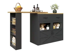 Mesa de bar extensible, giratoria 360°, espacio de almacenamiento, MDF, negra (138-204x39x104 cm)