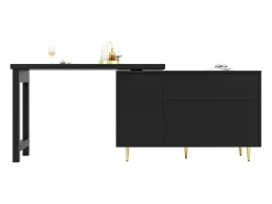 Mesa de bar giratoria con puerta de ratán y estante abierto - Mesa de comedor de madera - Negra - 107x40x71,4 cm