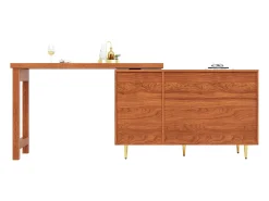 Mesa de bar giratoria con puerta de ratán y estante abierto - Mesa de comedor de madera - Marrón - 107 x 40 x 71,4 cm