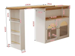 Mesa de bar giratoria de madera con espacio de almacenamiento - Luz LED ajustable - Blanco - 138/193 x 39 x 105 cm