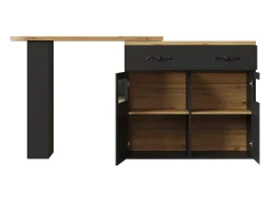 Mesa de bar giratoria de madera con 2 puertas y 1 cajón, con tablero extensible - (138-204) x 39 x 104 cm - color negro