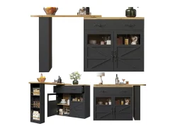 Mesa de bar giratoria de madera con 2 puertas y 1 cajón, con tablero extensible - (138-204) x 39 x 104 cm - color negro