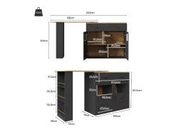 Mesa de bar giratoria de madera con 2 puertas y 1 cajón, con tablero extensible - (138-204) x 39 x 104 cm - color negro