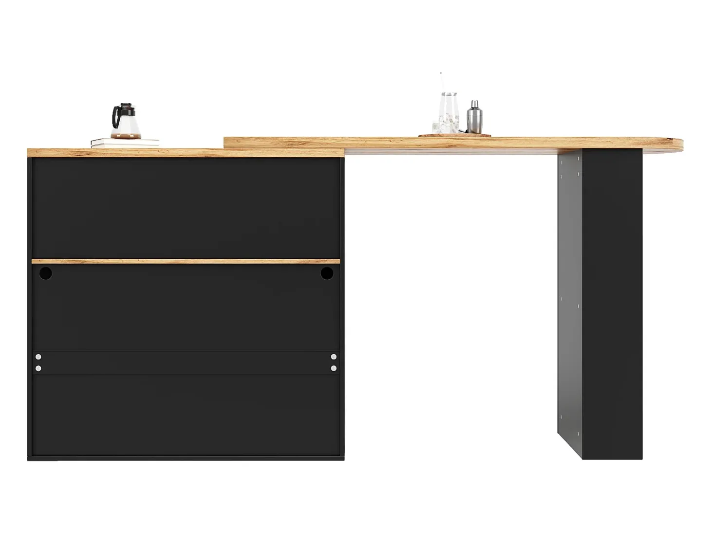 Mesa de bar giratoria de madera con espacio de almacenamiento - Luz LED ajustable - Negra - 138/193 x 39 x 105 cm