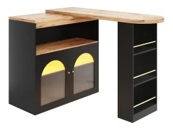 Mesa de bar giratoria de madera con espacio de almacenamiento - Luz LED ajustable - Negra - 138/193 x 39 x 105 cm