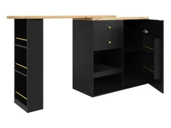 Mesa de bar giratoria de madera con 1 puerta y 2 cajones, isla de cocina con almacenaje, 138 x 39 x 102 cm, color negro