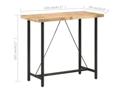 Mesa de bar madera maciza de mango rugosa 120x58x107 cm