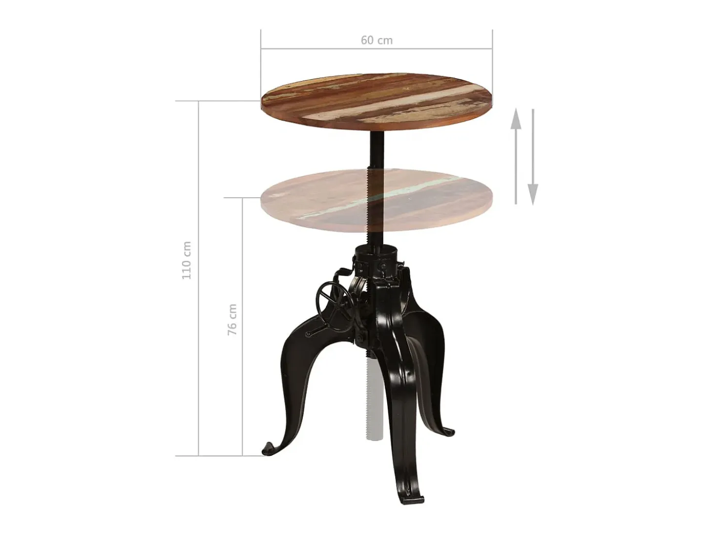 Mesa de bar madera maciza reciclada 60x(76-110) cm