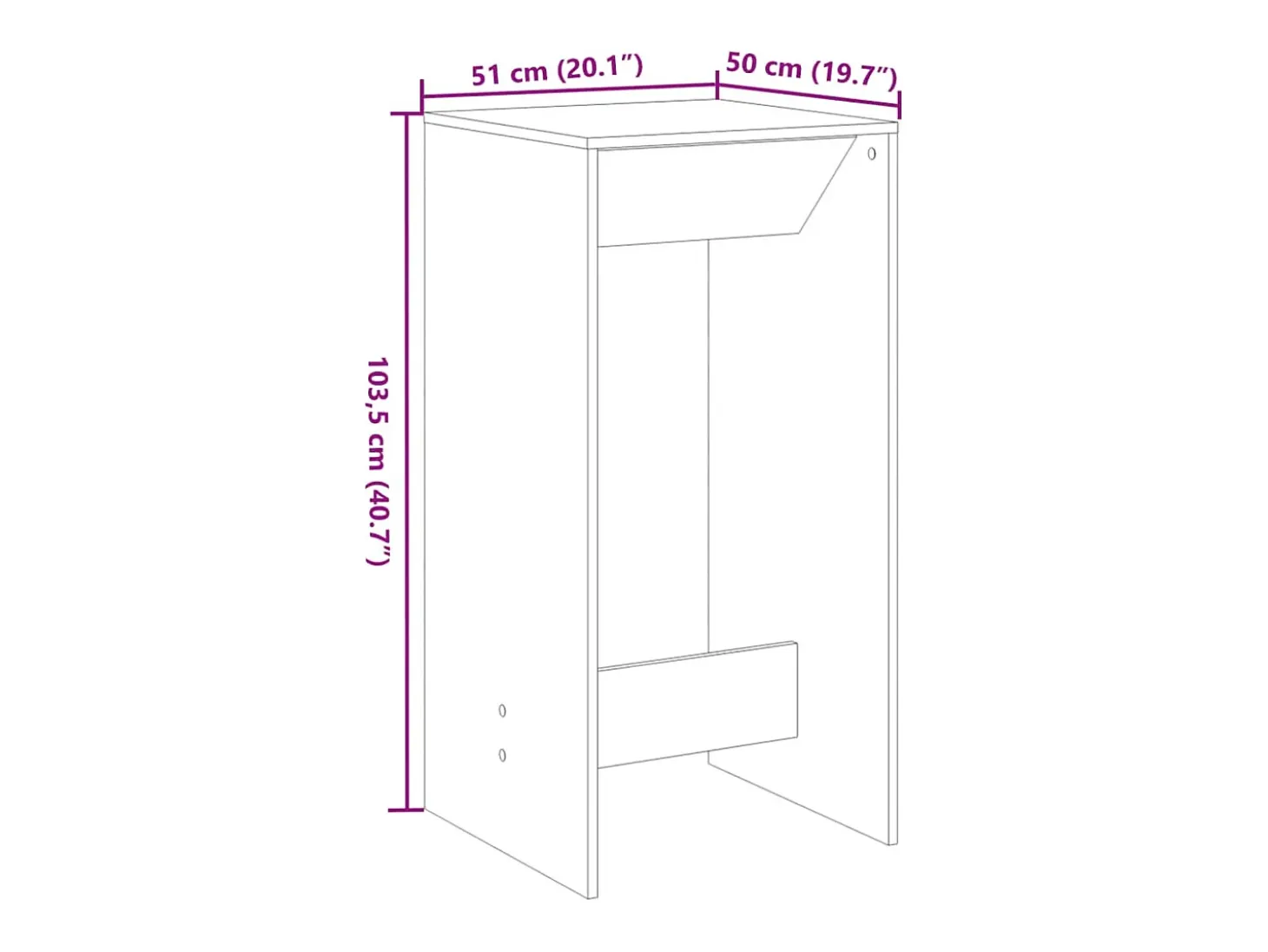Mesa de bar negra 51x50x103,5 cm madera de ingeniería