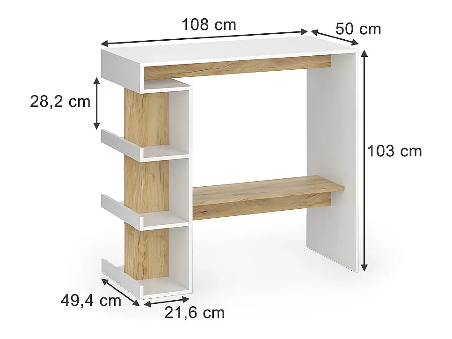 Mesa de bar roble blanco/dorado 108x50x103 dana