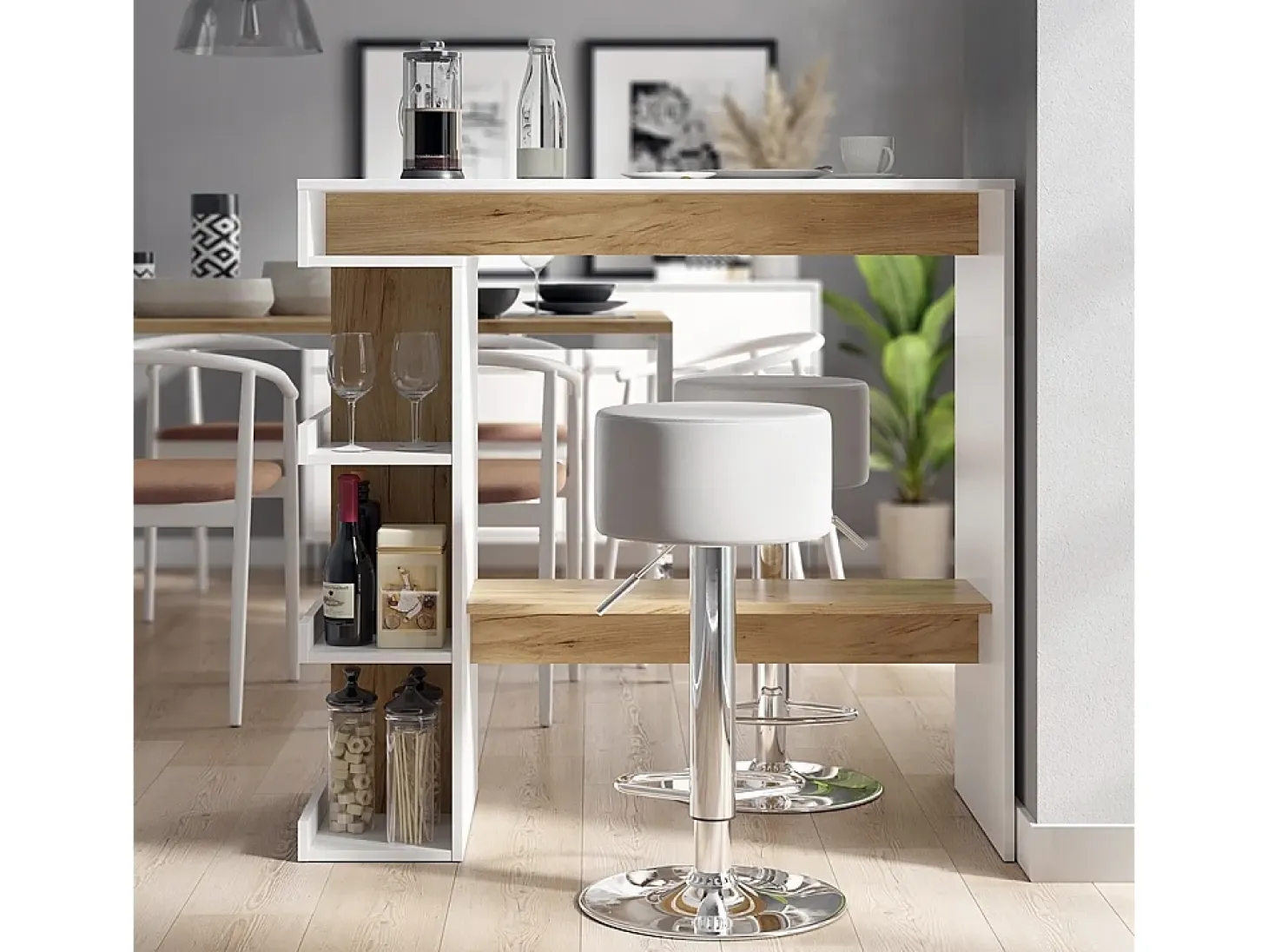 Mesa de bar roble blanco/dorado 108x50x103 dana