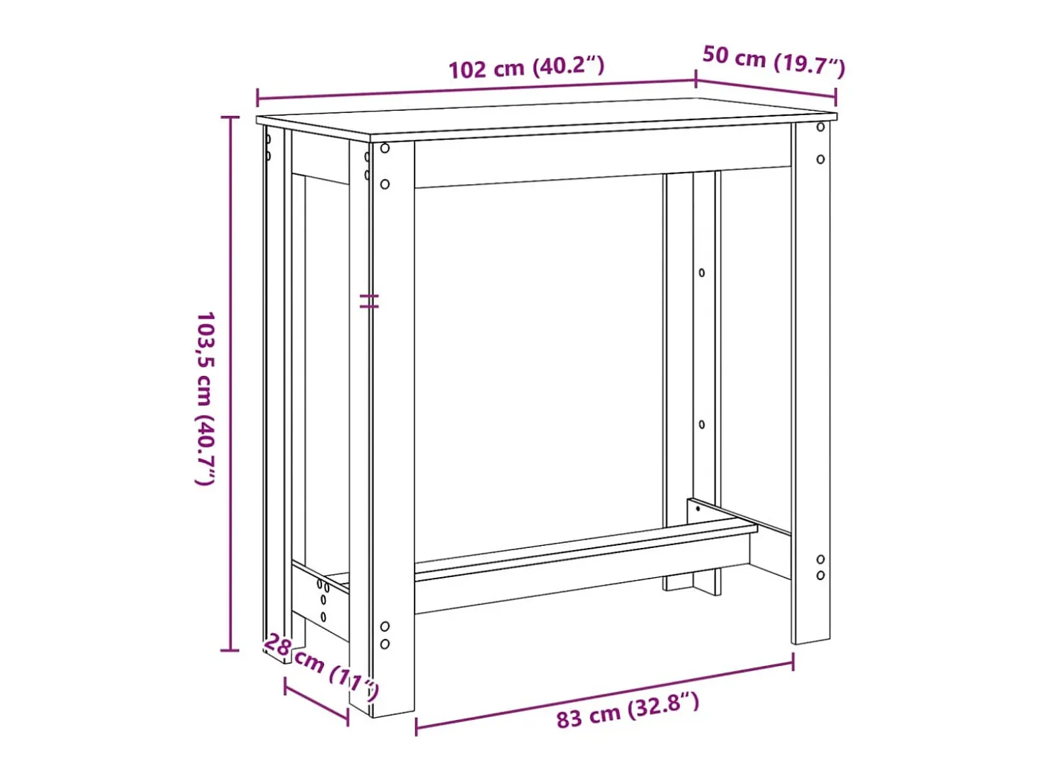 Mesa de bar Sonoma gris 102x50x103,5 cm madera de ingeniería