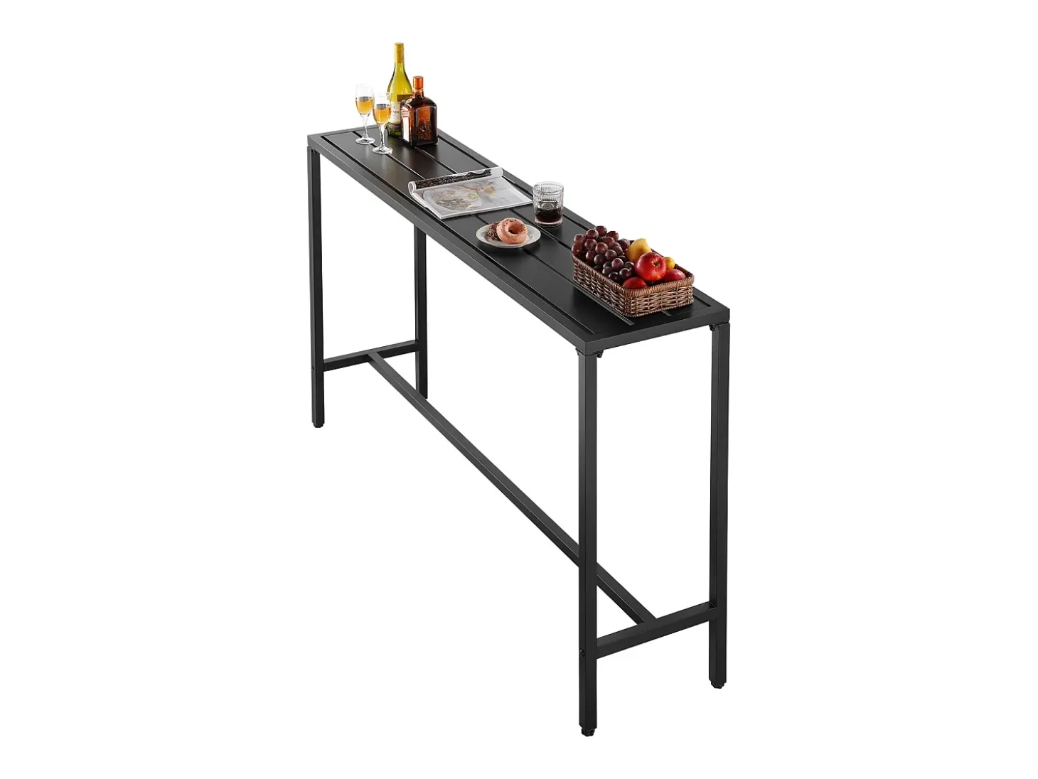 Mesa de Bar SucceBuy Alta Exterior, 160 x 37,5 cm, Mesa de Comedor Rectangular, con Tablero Impermeable, Estructura de Metal Robusta, Muebles de Jardín