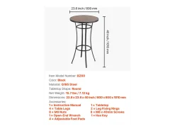 Mesa de Bar SucceBuy Redonda, 60x101 cm, Mesa de Bistro Alta Exterior, con Tablero, Estructura de Metal Robusta, Muebles de Jardín para Patio, Terraza