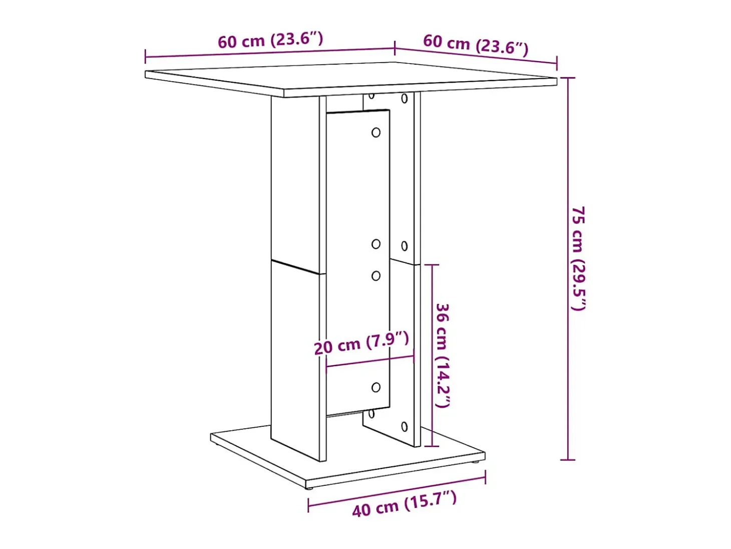 Mesa de bistró de madera de ingeniería envejecida 60x60x75 cm