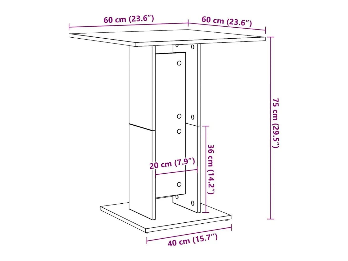Mesa de bistró de roble Sonoma de 60 x 60 x 75 cm de madera de ingeniería