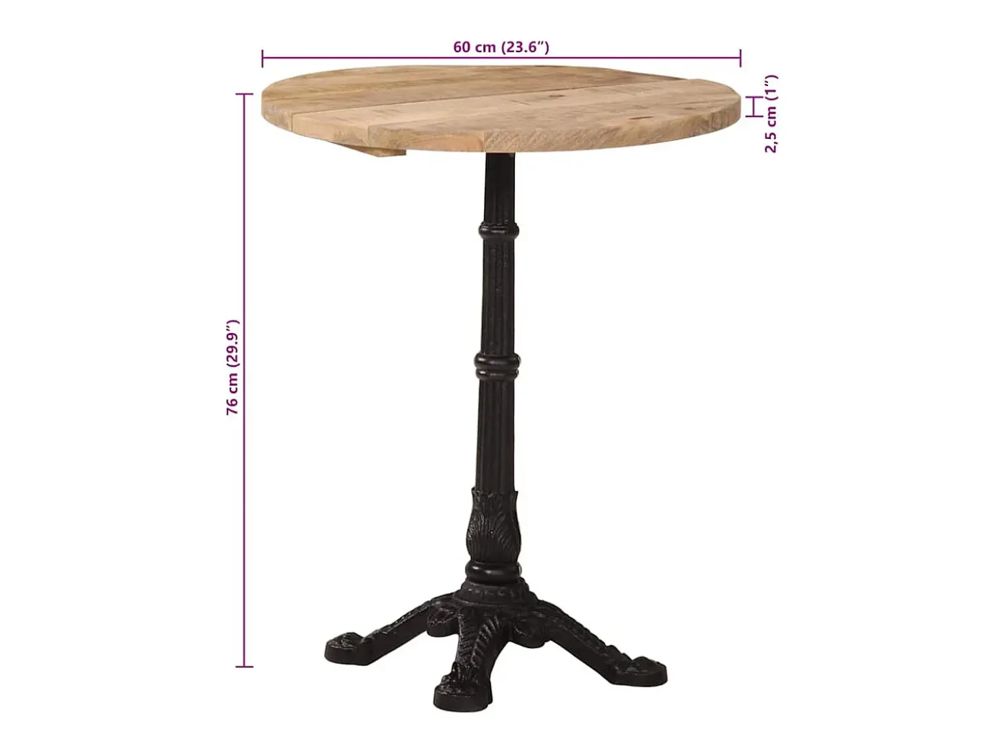 Mesa de bistró madera de mango rugosa Ø60x76 cm