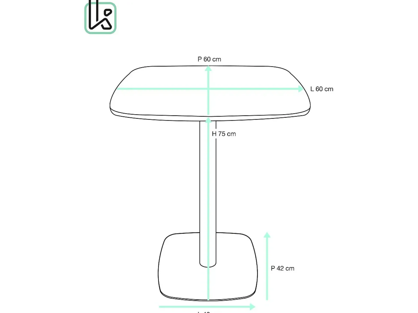 Mesa de bistró para cocina, altura de 75 cm, tablero de 60x60 cm, 1-2 personas, patas de metal SILA (blanco)