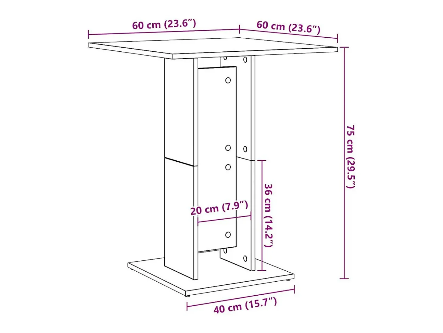 Mesa de bistro de madera antigua 60x60x75 cm madera de ingeniería