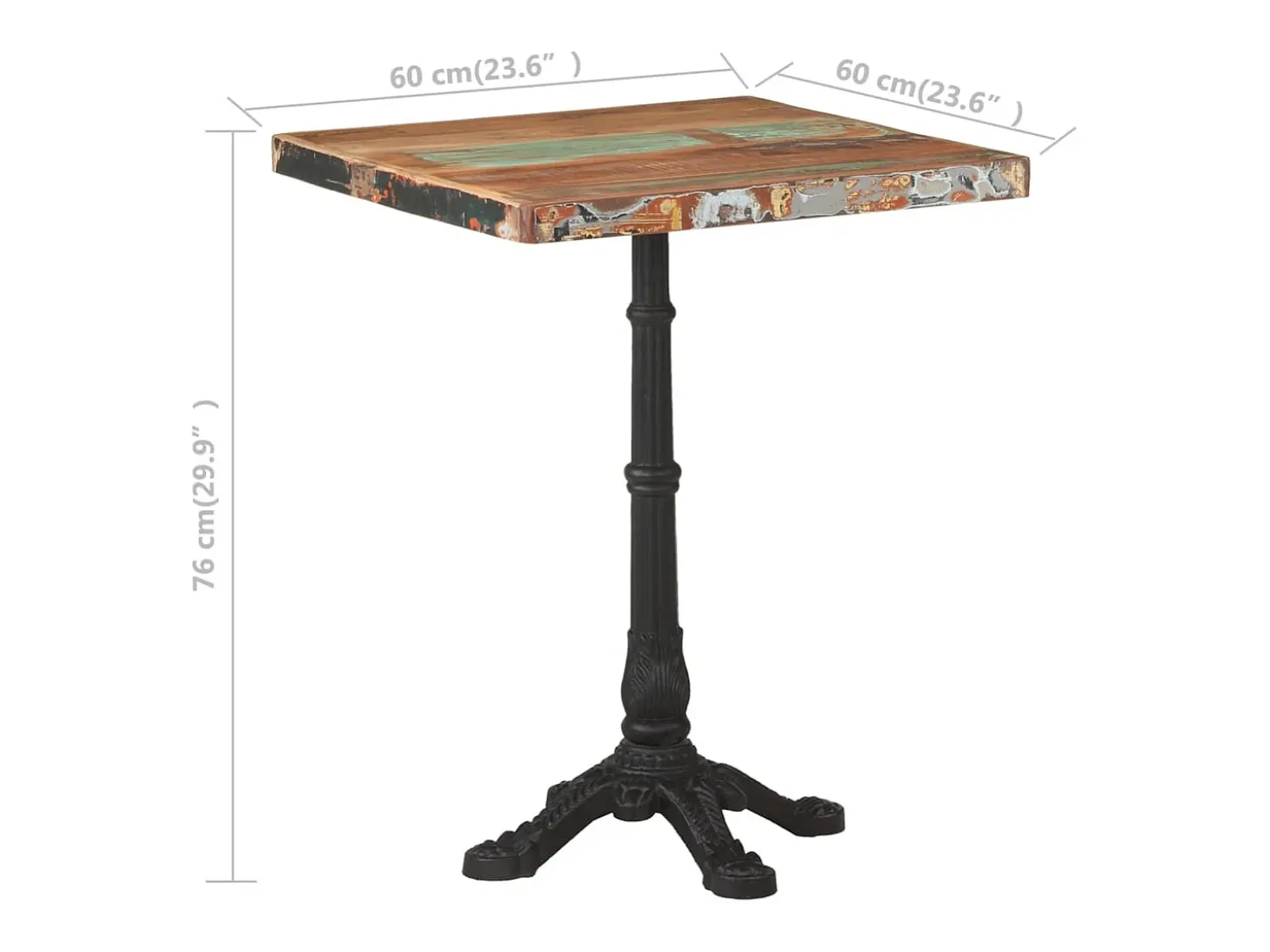 Mesa de bistro 60x60x76 cm Madera maciza recuperada