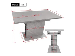 Mesa de centro elevable para 4-6 personas - patas de madera - gris (130x70x75 cm)
