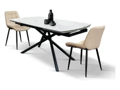 Mesa de cerámica blanca, base de metal negro, extensible 160x90-240x90 cm - BONIFACIO
